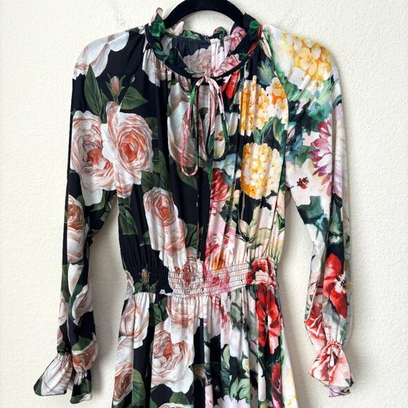 Dolce & Gabbana Silk Mixed Floral Print Long Sleeve Midi Dress - Picture 4 of 16